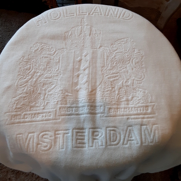 AMSTERDAM...HOLLAND Crest Cotton Blend Sweatshirt White on White NORTEX PRINT M - Picture 10 of 10